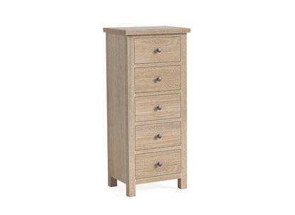 Modern Country Oak 5 Drawer Tall Chest – Vertical Storage Solution |