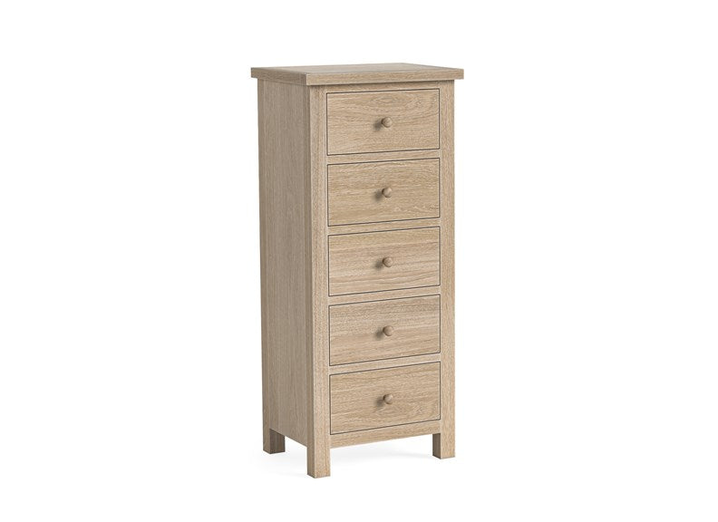 Modern Country Oak 5 Drawer Tall Chest – Vertical Storage Solution |