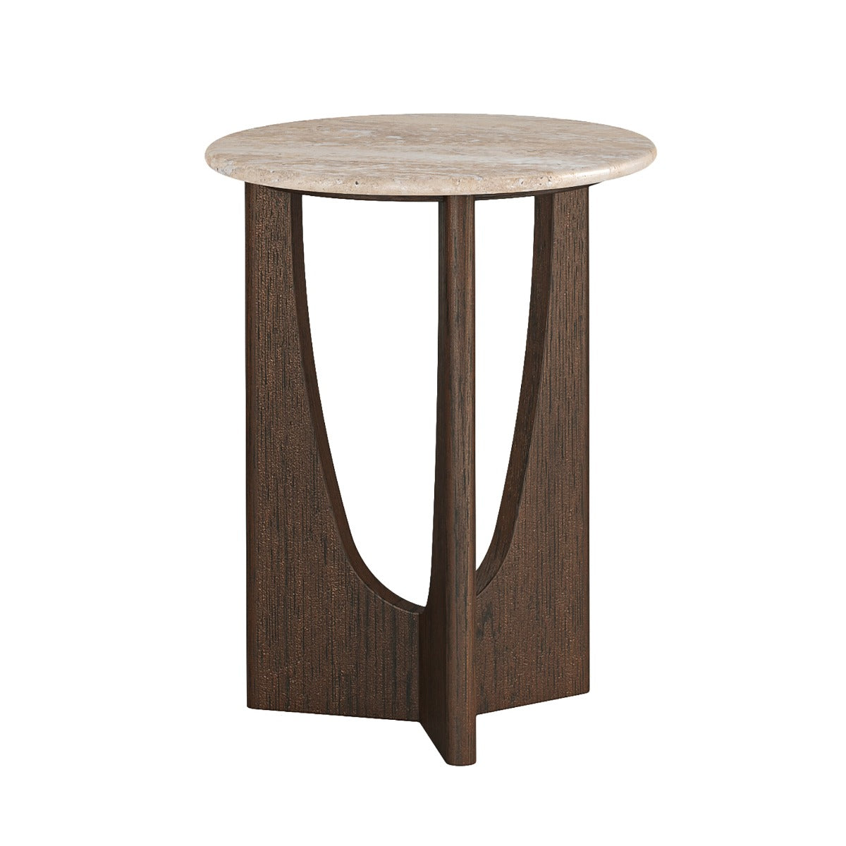 California Round Side Table With Travertine Top
