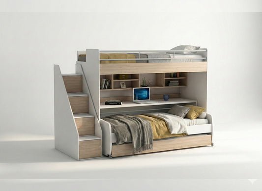 The İkon Bunk | With Trundle, Roll-Out Desk & Mattresses | Multimo
