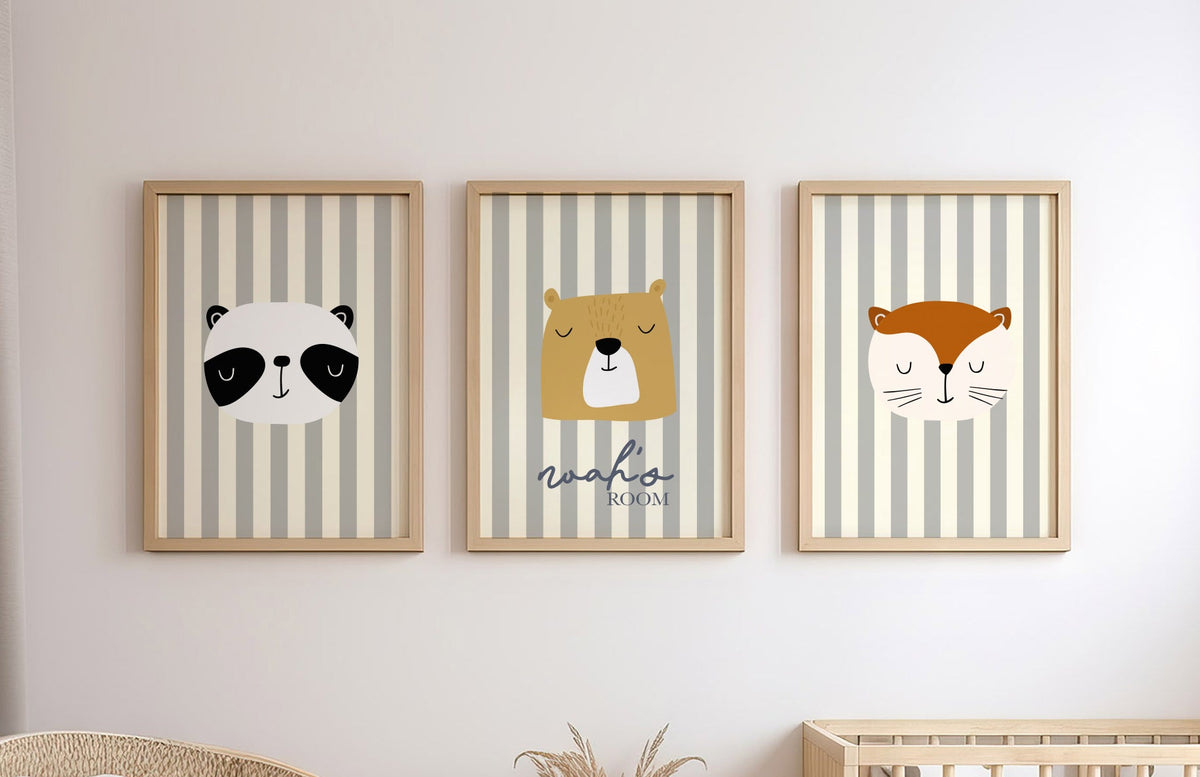 Striped Animal Personalised Name Print - Set of 3