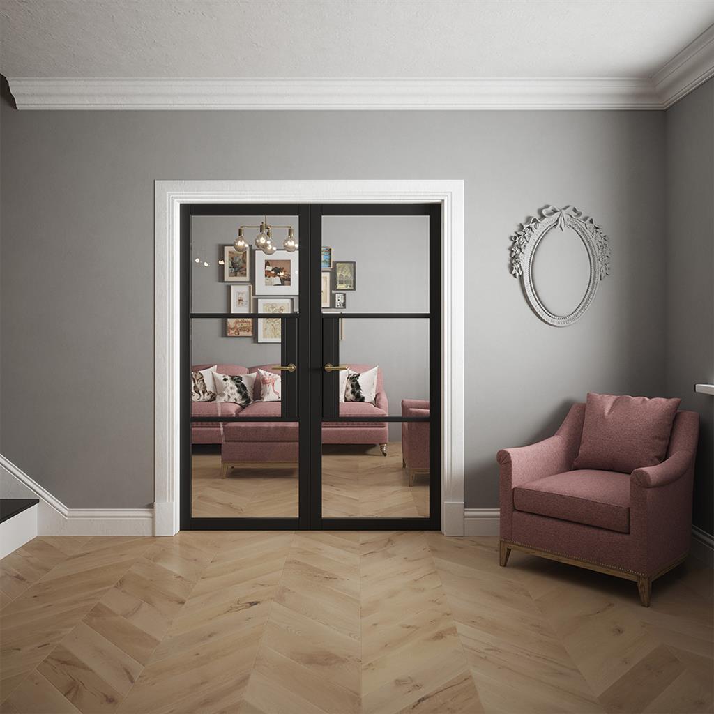 Seattle 3 Lite Clear Glass Black Primed Doors