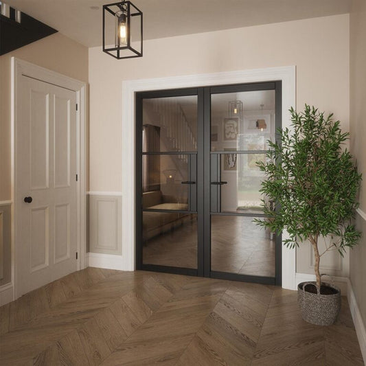 Seattle 3 Lite Clear Glass Black Primed Doors