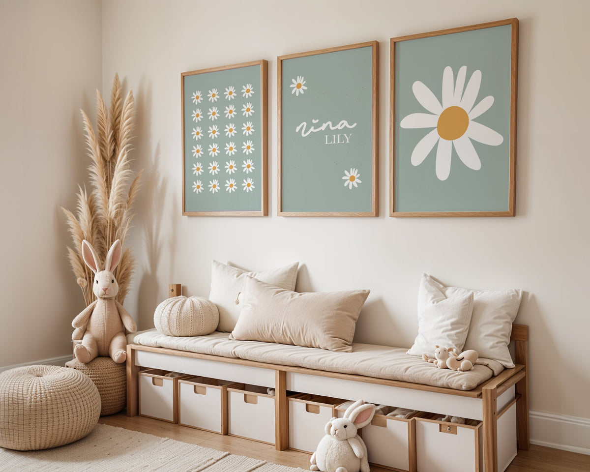 Daisies personalised Name Print - Set of 3
